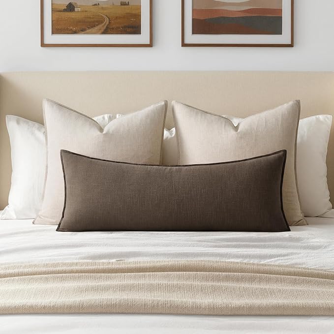 MIULEE Decorative Linen Lumbar Pillow Cover 14x36 Inch Dark Coffee | Fall - Image 2