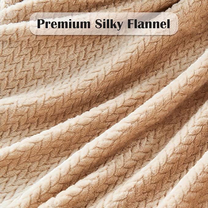 NEWCOSPLAY Super Soft Queen Blanket Brown Premium Silky Flannel Fleece Leaves Pattern Lightweight Bed Blanket All Season Use (Brown, Queen(90"x90"))