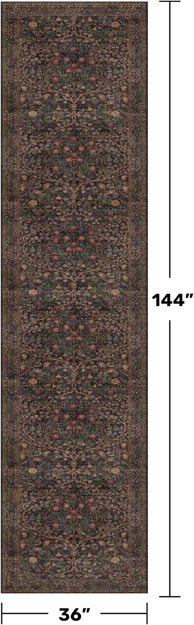 Dark Brown Boho Washable 3x12 Extra Long Runner Rug - Image 2