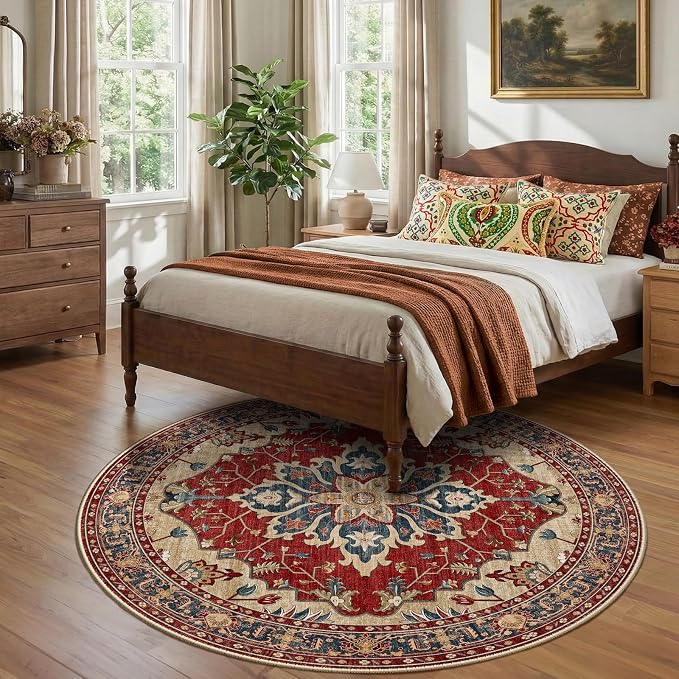 RELEANY Washable Area Rug, Round 7ft, Water Repellent, Pet Friendly, Vintage - Image 2