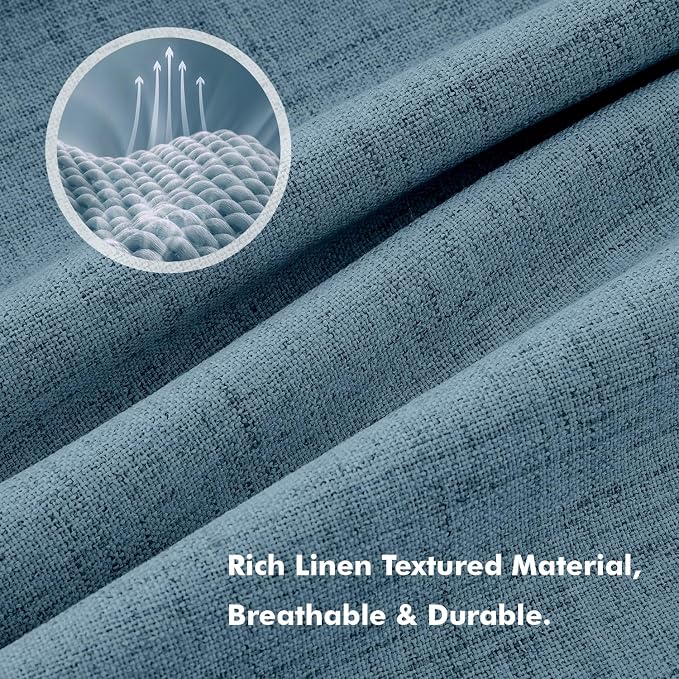 MIULEE 100% Blackout Linen Curtains 42 x 72 Inch Stone Blue 2 Panels | Thermal - Image 3