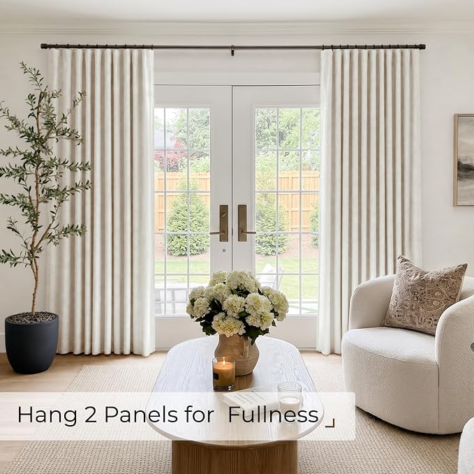 INOVADAY Linen Textured 100% Blackout Sliding Door Curtains 102x96 Cream | 1 - Image 4