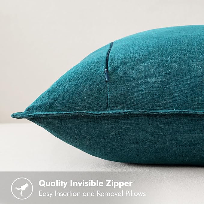 MIULEE Decorative Linen Pillow Covers 18x18 Inch Teal Blue | Boho Farmhouse​ - Image 3