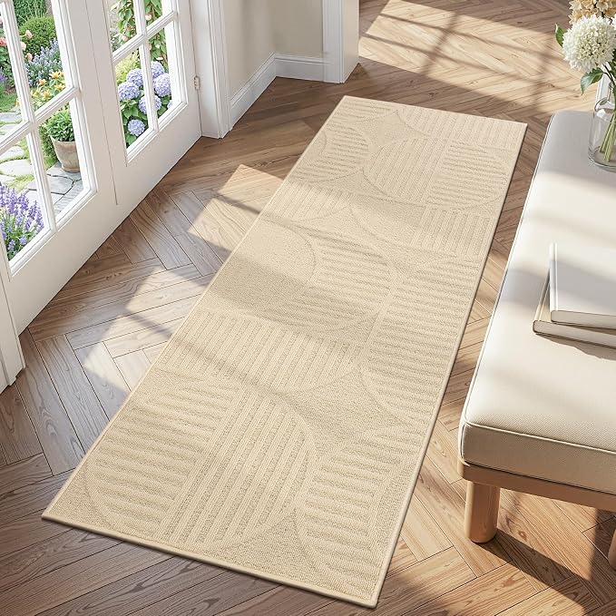 Findosom Washable Runner Rug 2x6, Geometric High-Low Textured Non Slip Hallway by Findosom