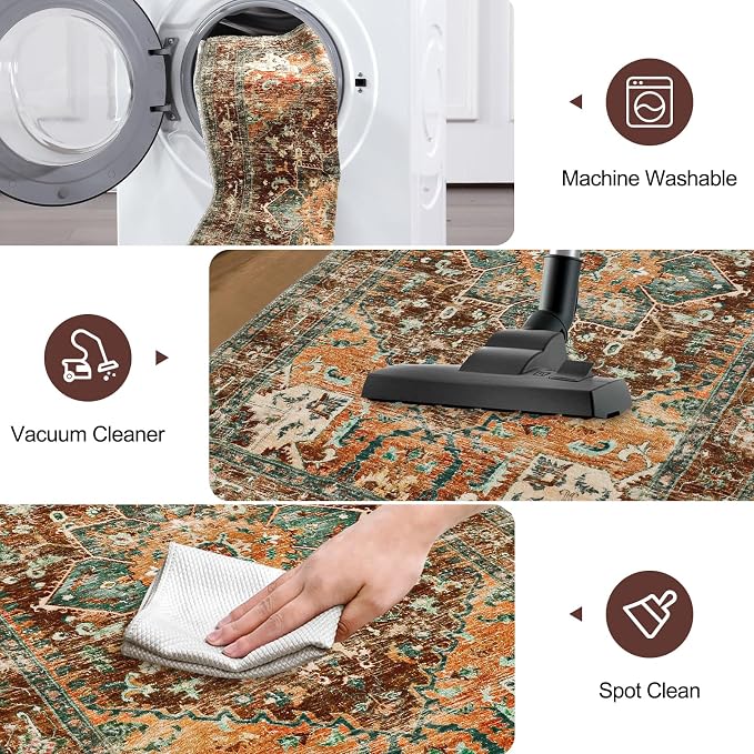 Yamaziot Washable Runner Rug, 3x10 Non-Slip Boho Hallway Kitchen Rug | Stain - Image 6