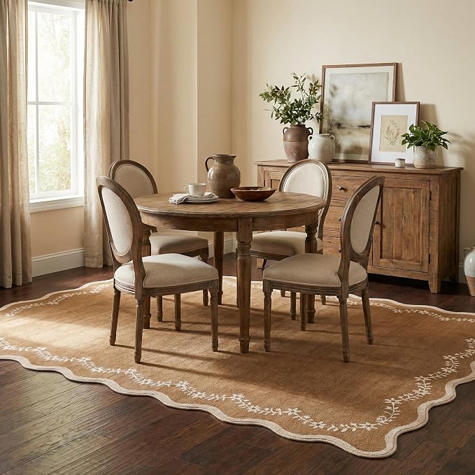 GarveeHome 5x7 Scalloped Area Rug Brown Washable Bedroom Living Room Rug | Soft - Image 3