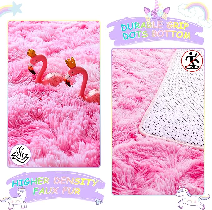 4x6 Tie-Dyed Pink Fluffy Soft Area Rug Non-Slip - Image 5