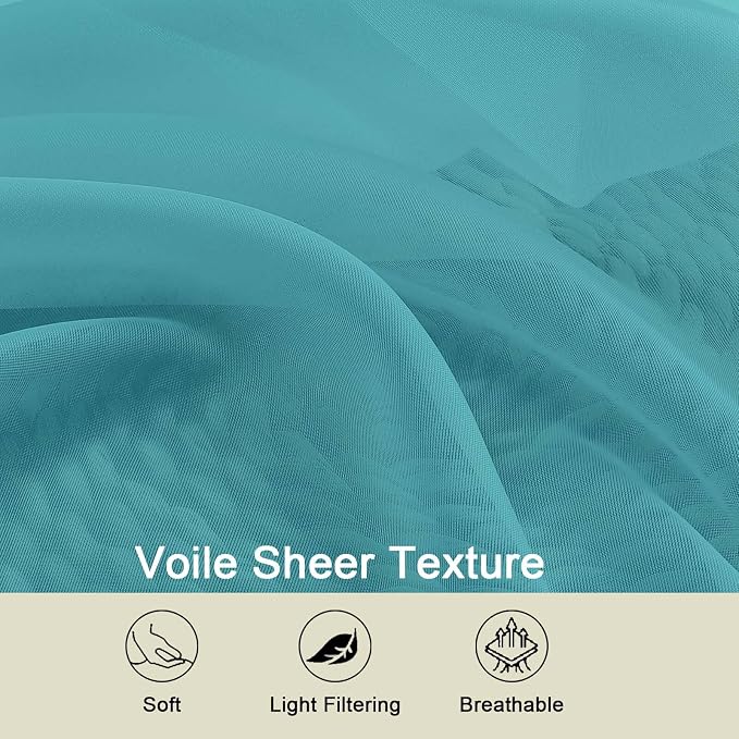 Turquoise Sheer Curtains for Bedroom Living Room 90 Inches Long 2 Panels Set - Image 7