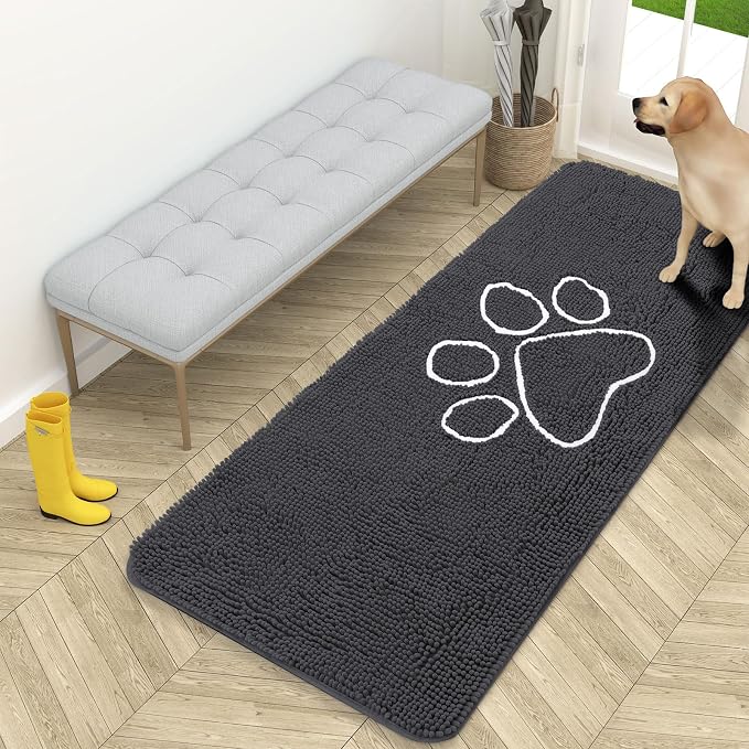 OLANLY Dog Door Mat for Muddy Paws 59x24, Paw Print Design Chenille Mud Mat | by OLANLY