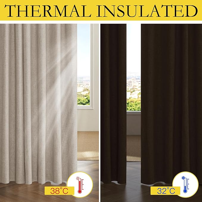 NICETOWN Oatmeal Bedroom Full Blackout Linen Curtain Panels Set of 2, Thick - Image 5
