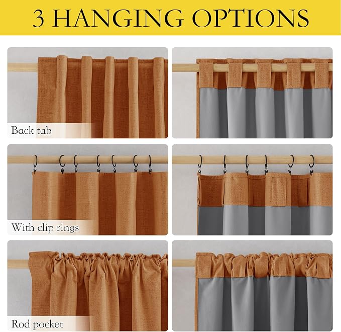 NICETOWN 100% Blackout Burnt Orange Curtains, W52 x L90 in, Thick Linen Blend - Image 2