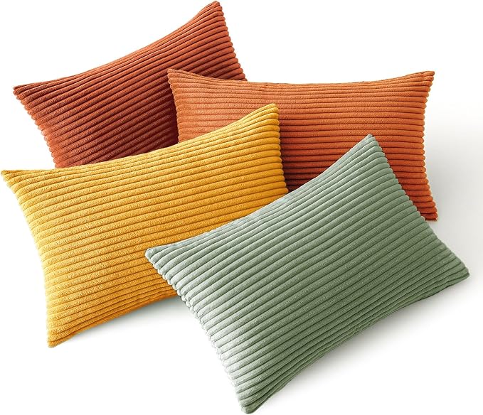 MIULEE Fall Decorative Lumbar Pillow Covers Yellow Rust Green 12x20 | Set of 4 by MIULEE