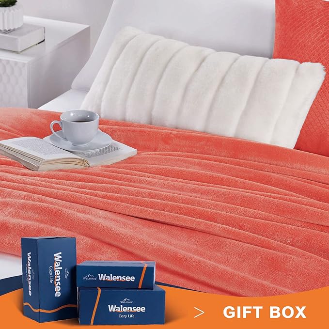 Walensee Fleece Blanket Plush Throw Fuzzy Lightweight (California King Size 108x102Coral) Super Soft Microfiber Cal King Size Flannel Blankets for Couch, Bed, Sofa Warm and Cozy for All Seasons