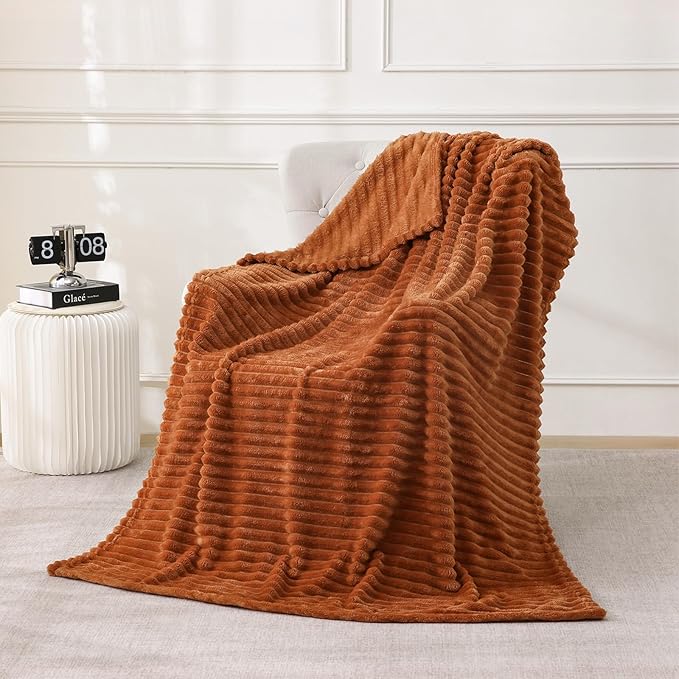 Burnt Orange Fleece Throw Blanket 90”×90” - Image 2