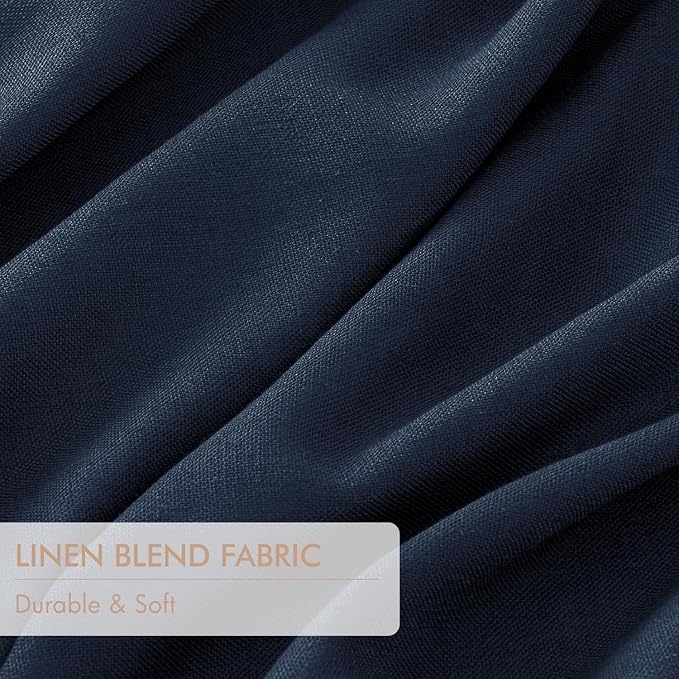 MIULEE Navy Blue Pinch Pleated 100% Blackout Linen Curtains 40x63 Inches | Room - Image 6
