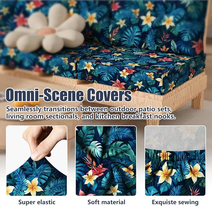 8Pcs Stretch Patio Cushion Covers, Outdoor Couch & Sofa Replacements Slipcovers - Image 4