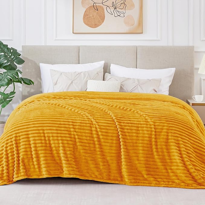 BEDELITE Ribbed Jacquard Mustard Yellow Queen Blanket - Image 2