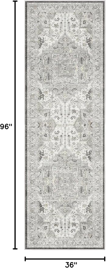 Madane Hallway Runner 3x8, Kitchen Rugs Washable Entry Rug, Ivory/Brown | - Image 2