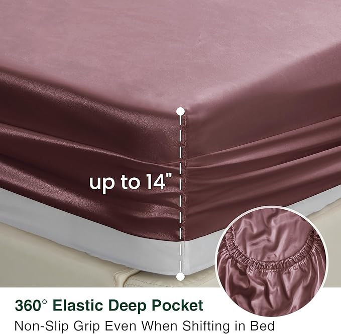Love's cabin Twin Satin Sheets Sets - 3 Piece Rose Taupe Silky Bed Sheets with Deep Pockets, Luxury Silk Feel Satin Twin Size Sheet Set Bedding Set (1 Flat Sheet,1 Fitted Sheet,1 Pillow case)