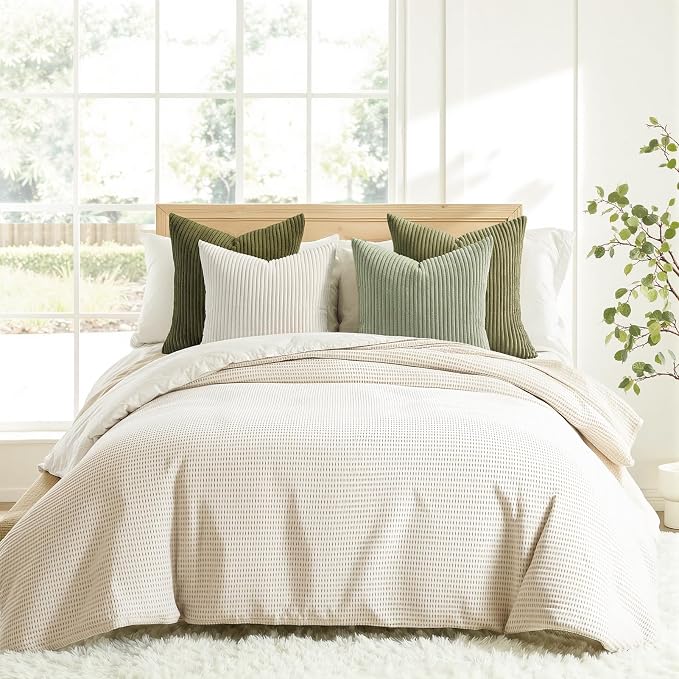 Topfinel Green White Spring Pillow Covers 18x18 Inch Set of 4 Boho Nordic - Image 3