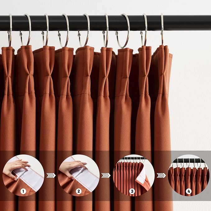 Burnt Orange Window Curtains 72 Inches Long, Fall Block Out Room Darkening - Image 2