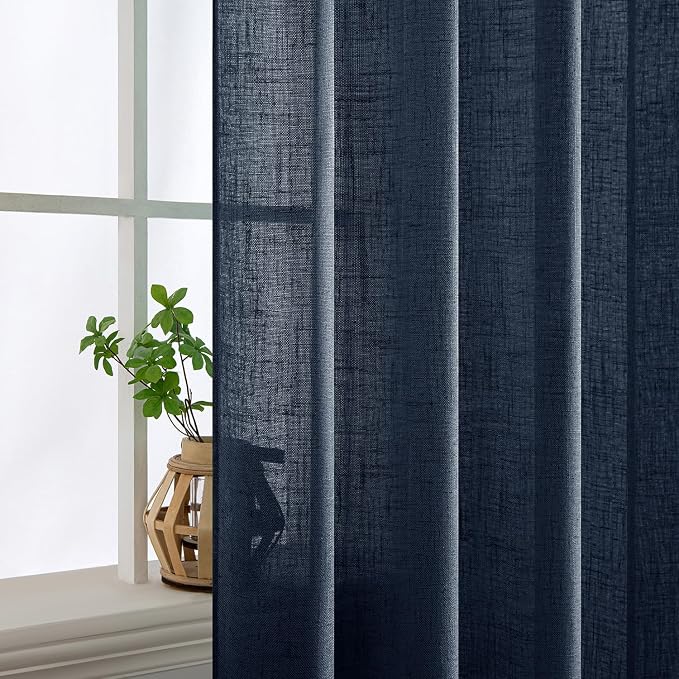 MIULEE Navy Blue Linen Curtains 52x96 Inch Length 2 Panels - Image 5