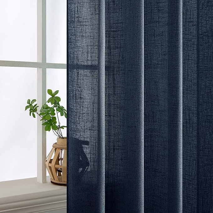 MIULEE Navy Blue Linen Curtains 52x54 Inch 2 Panels - Image 5
