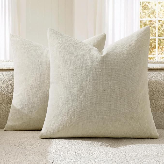 MIULEE Cream Chenille Couch Throw Pillow Covers, 20x20 | Set of 2, Soft by MIULEE