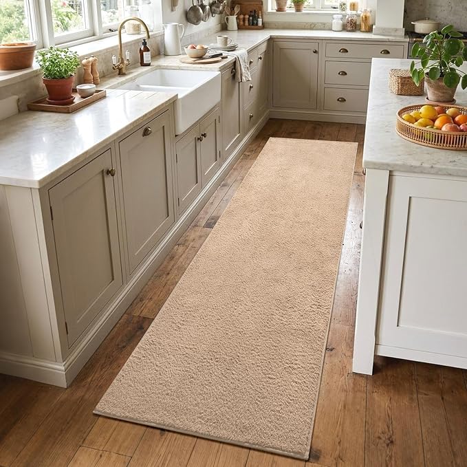 2x6 Beige Solid Runner Rug Washable Non-Slip by Unknown