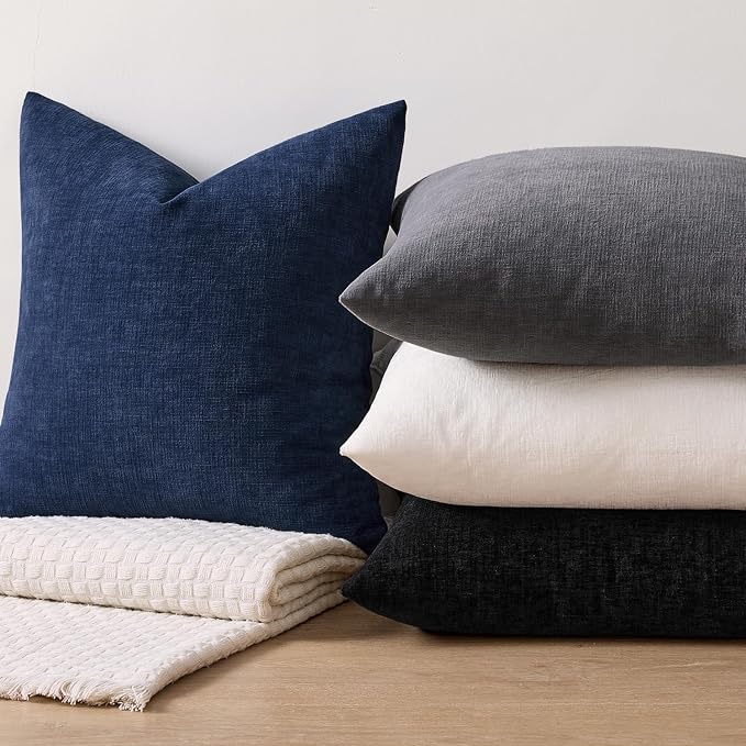 MIULEE Navy Chenille Couch Lumbar Throw Pillow Covers, 12x20 | Set of 2 - Image 7