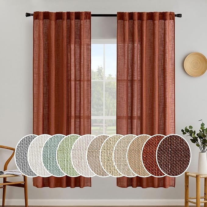 MIULEE Burnt Orange Fall Linen Curtains 37x72 Inch 2 Panels by MIULEE