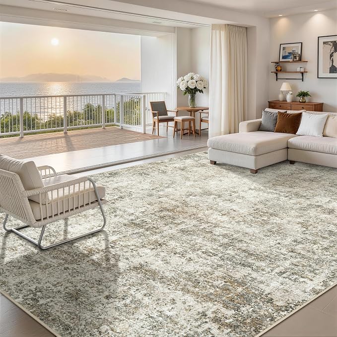 Aelenmu 10x14 Area Rugs for Living Room Washable Dining Room Beige Brown | - Image 8