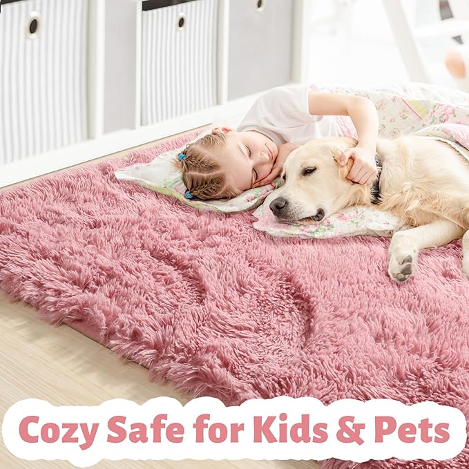 Amdrebio Blush Pink Shaggy Small Area Rug 3x5 - Image 2