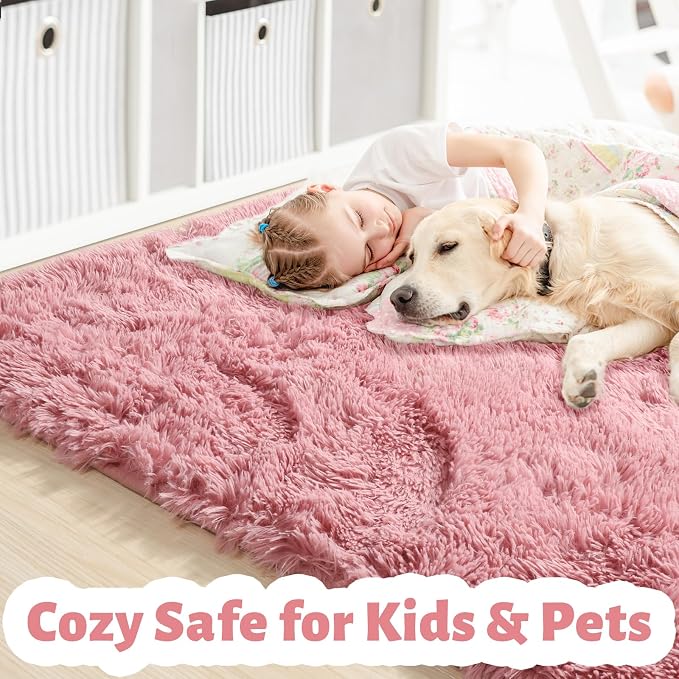 Amdrebio Blush Pink Large Fluffy Area Rug 6x9 - Image 2