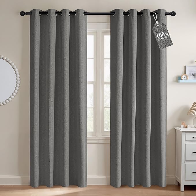 NICETOWN 100% Blackout Grey Curtains 84 inches Long by NICETOWN