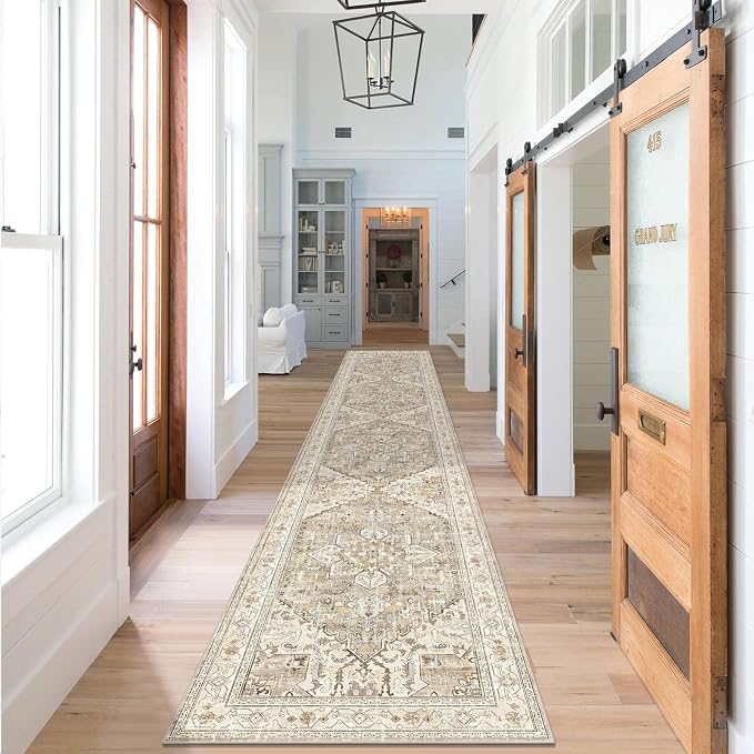 Yamaziot Washable Runner Rug, Low Pile, Soft Distressed Floor Carpet - Image 4