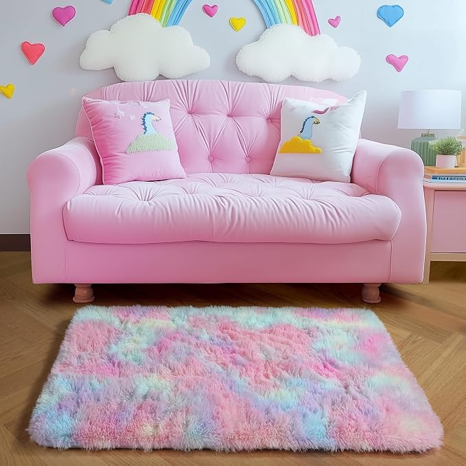 Amdrebio Rainbow Unicorn Pastel Small Mini Area Rug 2x3 - Image 3