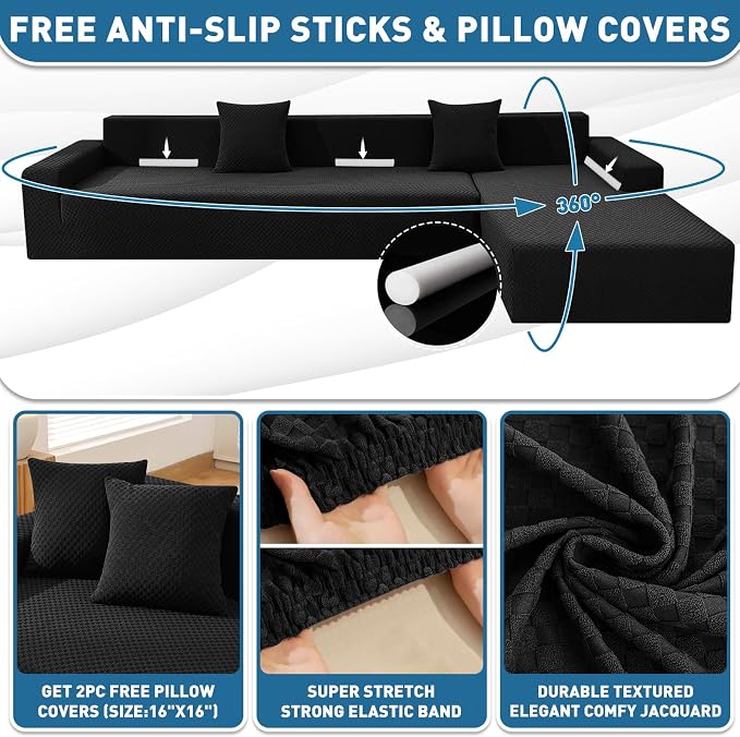 ZNSAYOTX Sectional Couch Covers, Stretch Jacquard Slipcovers - Image 2