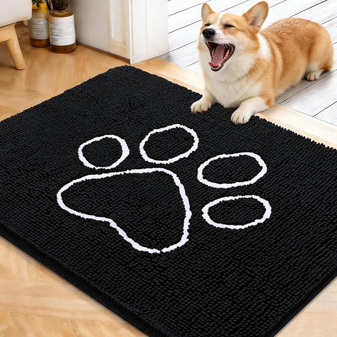 OLANLY Dog Door Mat for Muddy Paws 40x32, Paw Print Design Chenille Mud Mat | by OLANLY
