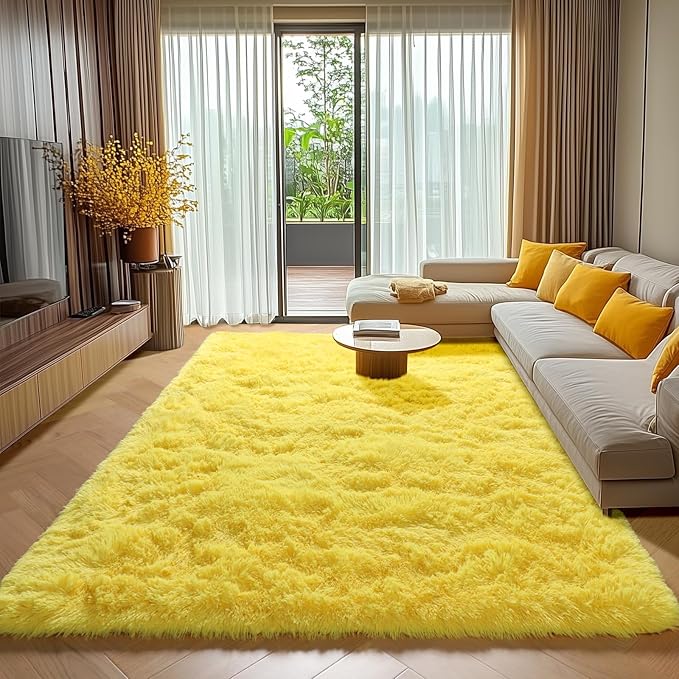 Yellow Rugs for Living Room Bedroom, 5x8 Fluffy Bedside Area Rug, Soft Plush by ONASAR