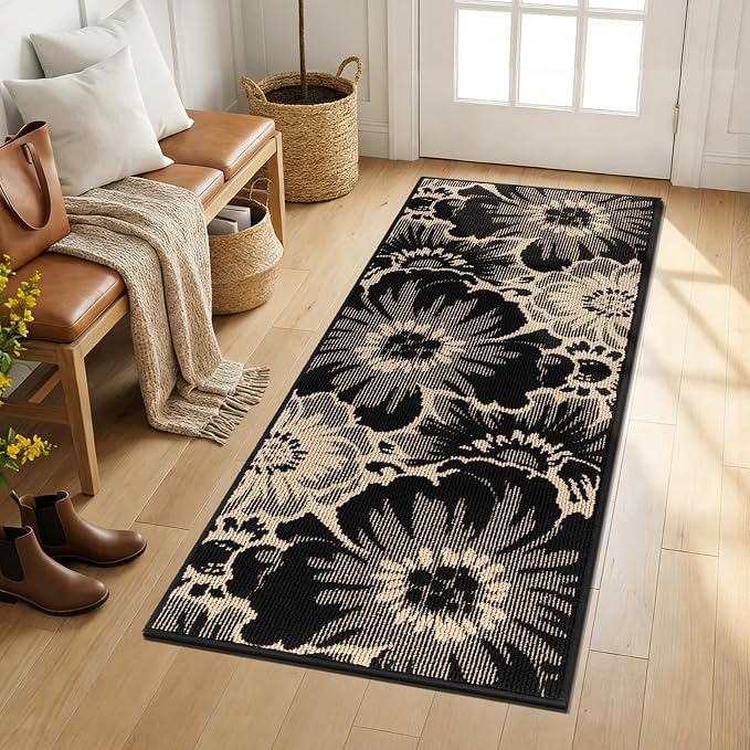 Findosom Hallway Runner Rug 2x4, Non Slip High-Low Textured Floral Washable - Image 9