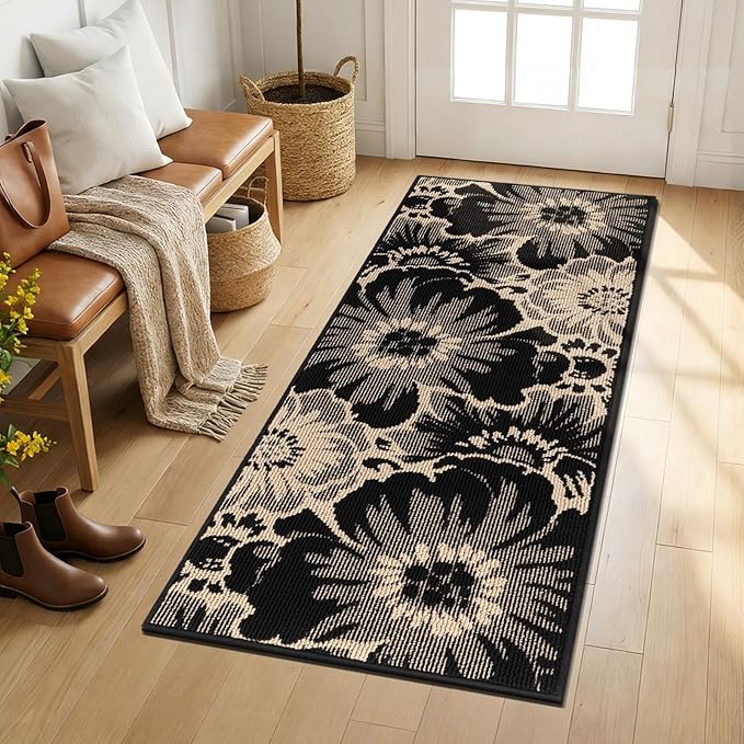 Findosom Hallway Runner Rug 2x5, Non Slip High-Low Textured Floral Washable by Findosom