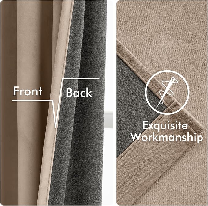 MIULEE Velvet Curtains 50W x 84L 2 Panels Camel Beige Blackout Curtains | - Image 6