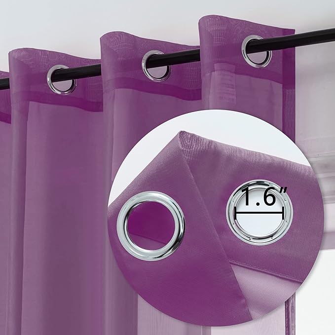 DUALIFE Purple Curtains 120 Inches Extra Length for Bedroom Set of 2 Panels Grommet Window Semi Voile Drapes Dark Purple Sheer Curtains for Kids Girls Bedroom Decor 52x120 Inch Long10 FT Royal Purple