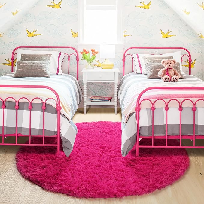 Amdrebio Hot Pink Fluffy Large Round Rug 6Ft - Image 8