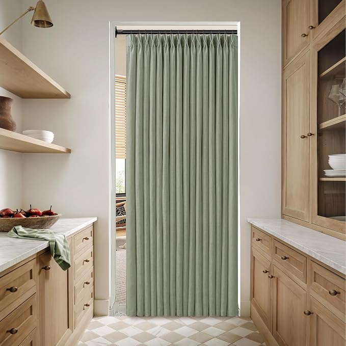 Pleated Memory Shaped Sage Green Linen Semi Sheer Curtains 50 by 80 Inch | - Image 7