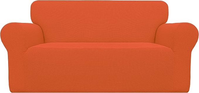 Easy-Going Stretch Loveseat Couch Covers Washable Orange | 1-Piece Loveseat by Easy-Going