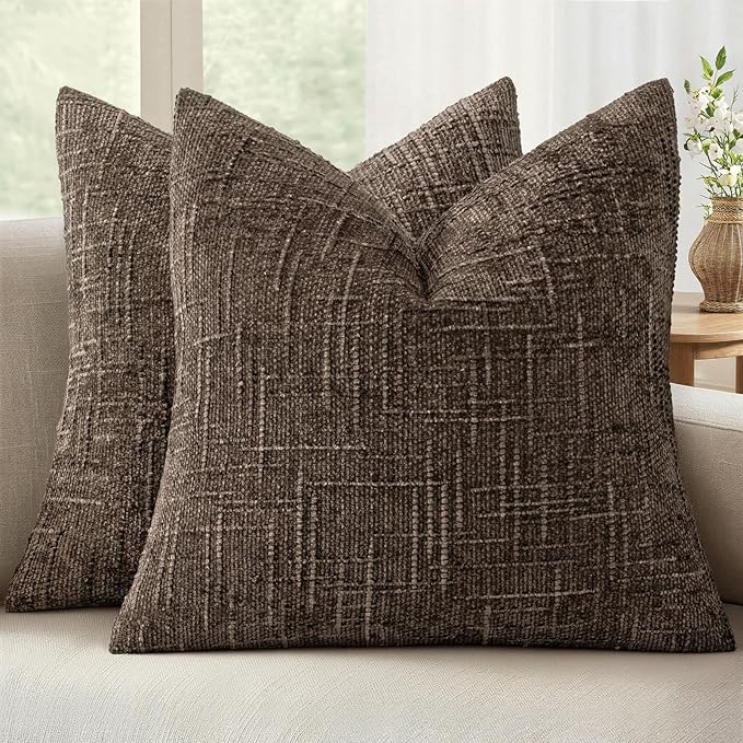 MIULEE Chenille Textured Fall Throw Pillow Covers Brown 20x20 Set of 2 | Slubby by MIULEE