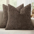 MIULEE Chenille Textured Fall Throw Pillow Covers Brown 18x18 Set of 2 | Slubby by MIULEE