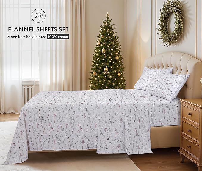 RUVANTI Flannel Sheets Full Size - 100% Cotton Double Brushed Bed Sheets Set, Deep Pockets 16 Inches, All Seasons Breathable & Extra Soft Full Sheets, Warm & Cozy, 4 Piece, Rustic Homestead